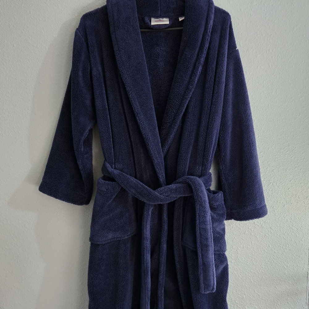 American Soft Linen Turkish Bathrobe Long Size S/M Navy Blue